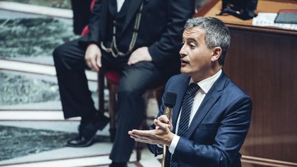 Le ministre de l'Intérieur, Gérald Darmanin, à l'Assemblée nationale le 27 juin 2023. (VIRGINIE HAFFNER / HANS LUCAS / AFP)