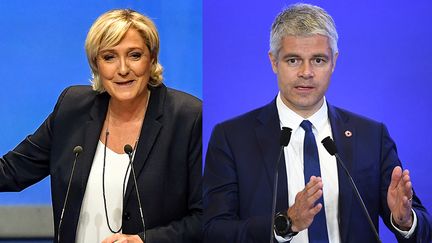 Marine Le Pen le 11 mars 2018 à Lille (g.) et Laurent Wauquiez le 18 avril 2018 à Paris (d.). Montage photo. (PHILIPPE HUGUEN / ERIC FEFERBERG / AFP)