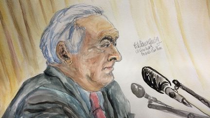 Dominique Strauss-Kahn, &agrave; la barre du tribunal correctionnel de Lille (Nord), le 12 f&eacute;vrier 2015. (ELISABETH DE POURQUERY / FRANCETV INFO)