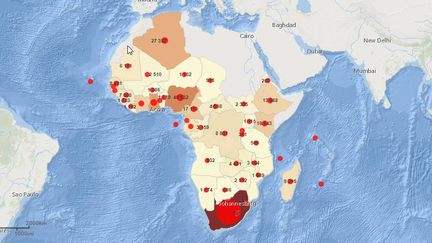 Le nombre de cas de Covid-19 dans la région Afrique de l'OMS (47 pays) au&nbsp;27 juillet 2020 (matinée).&nbsp; (CAPTURE D'ECRAN/OMS)