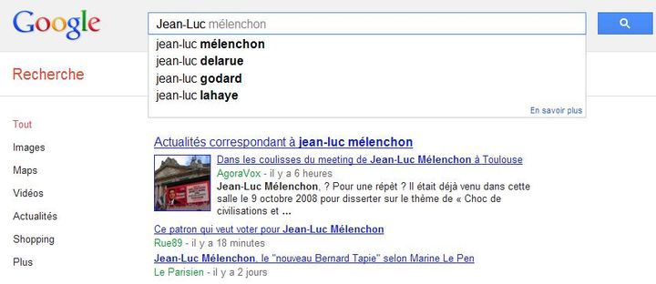 Les suggestions de Google à l'écriture de "Jean-Luc". (DR)