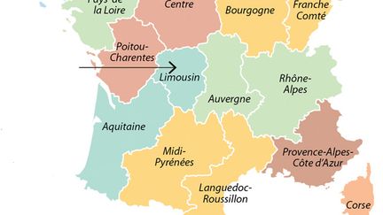  (Dans la nouvelle carte proposée ce mardi, le Limousin rejoint l'Aquitaine © Idé)