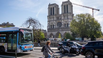 La cathédrale Notre-Dame de Paris en travaux, le 21 avril 2022.&nbsp; (BENJAMIN POLGE / HANS LUCAS / AFP)