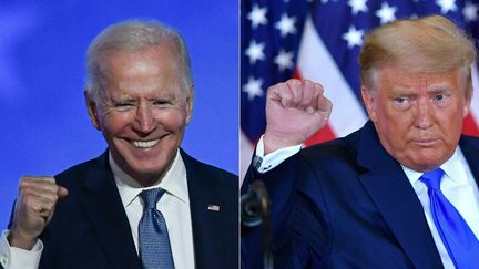 Les candidats à la présidentielle américaine, Joe Biden et Donald Trump, le 4 novembre 2020, lors de leur prise de parole respective après l'élection. (ANGELA  WEISS / AFP)