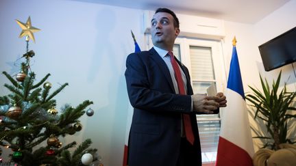 Florian Philippot au siège du parti Les Patriotes en décembre 2018. (LIONEL BONAVENTURE / AFP)