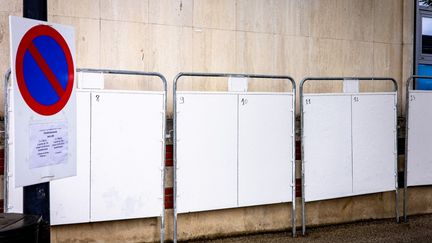 Des panneaux électoraux à Abbeville (Somme), le 26 mai 2024. (AMAURY CORNU / HANS LUCAS / AFP)