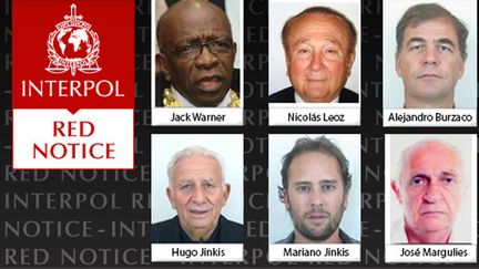 &nbsp; (Six "notices rouges" émises par Interpol à l'encontre notamment de Jack Warner et Nicolas Leoz @capture d'écran/Interpol)