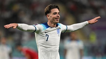 L'Anglais Jack Grealish célèbre son but contre l'Iran, le 21 novembre 2022 à Doha. (PAUL ELLIS / AFP)