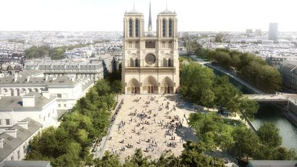 Vue générale du projet d'aménagement du parvis de la cathédrale Notre-Dame, par l'agence belge&nbsp; BBS&nbsp; (HANDOUT / STUDIO ALMA)