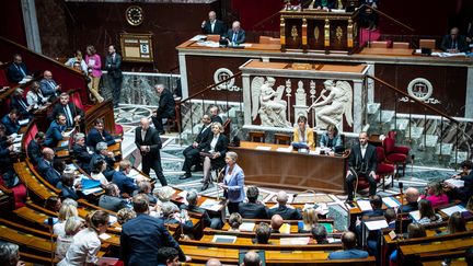 La Première ministre, Elisabeth Borne, devant les députés, le 6 juin 2023 à l'Assemblée nationale à Paris. (XOSE BOUZAS / HANS LUCAS)