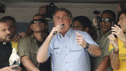 Le président brésilien, Jair Bolsonaro, le 7 septembre 2021 à Sao Paulo. (PAULO LOPES / AFP)