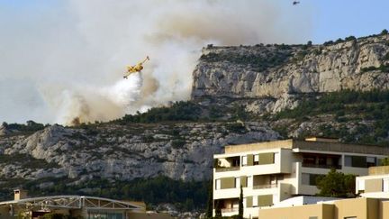 Vue des calanques de Sormiou. Ici lors d'un incendie en 2008. (AFP - Remy de Moras)