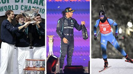 Le premier week-end de décembre a été marqué par la victoire des Russes en finale de Coupe Davis, celle de Lewis Hamilton au Grand Prix d'Arabie Saoudite, et des Françaises en relais à Östersund.&nbsp; (AFP / Franceinfo:sport)