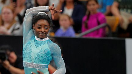 La gymnaste Simone Biles aux championnats américains de gymnastique, à Boston, le 19 août 2018. (BRIAN SNYDER / REUTERS)