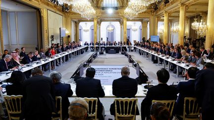 De nombreux dirigeants se sont rassemblés à Paris, jeudi 9 novembre au palais de l'Elysée, à l'occasion de la "conférence humanitaire" sur Gaza. (LUDOVIC MARIN / AFP)