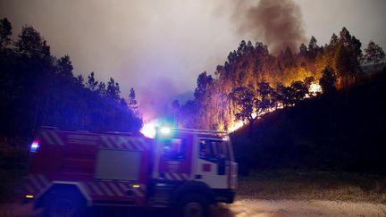 Des pompiers font face à un gigantesque incendie près de Boucca, dans le centre du Portugal, le 18 juin 2017. (RAFAEL MARCHANTE / REUTERS)