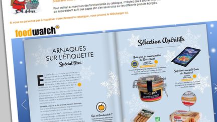 Food Watch propose un catalogue "spécial arnaques de fêtes" sur son site Internet. (FRANCEINFO / CAPTURE ECRAN FOOD WATCH)