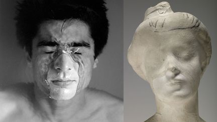 Dans ses images, Mapplethorpe rend tellement bien la matière, le grain de peau, la texture des cheveux, qu'on aurait envie de les toucher comme on brûle de toucher une sculpture. Ses petits pains à la mie moelleuse ont l'air de sortir du four. Il a photographié un modèle couvert de terre, qui fait penser à une tête de Rodin mêlant plâtre et terre cuite.
 (A gauche, 2014 Robert Mapplethorpe Inc - A droite © Paris, musée Rodin, photo C. Baraja)