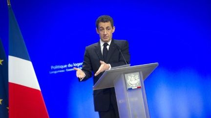 Nicolas Sarkozy prononce un discours à Longjumeau, le 2 février 2012. (AFP - Lionel Bonaventure)