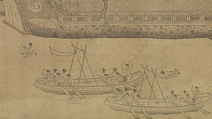 "Water Swingin" (détail): une oeuvre à l'encre sur soie de Wang Zhenpeng, célèbre peintre de la dynastie Yuan, auteur par ailleurs des douze immortelles recherchées.
