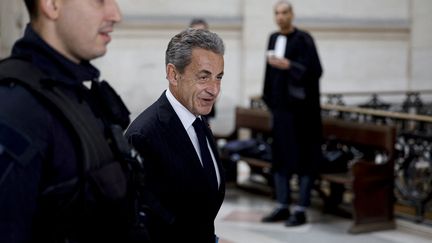 Former President of the Republic, Nicolas Sarkozy, during the Bygmalion appeal trial, November 24, 2023. (GEOFFROY VAN DER HASSELT / AFP)