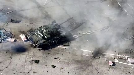 This image, taken from a document released by the Russian Defense Ministry on March 12, 2024, shows a destroyed armored vehicle in the Belgorod border region.  (RUSSIAN DEFENSE MINISTRY / AFP)