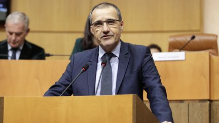 Jean-Guy Talamoni, président de l'Assemblée de Corse, le 2 janvier 2018, à Ajaccio. (PASCAL POCHARD-CASABIANCA / AFP)