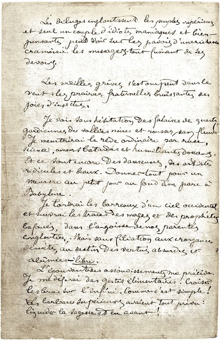 Page du manuscrit de "La Chasse spirituelle",reproduit, en fac-similé dans l'ouvrage publié par les éditions Léo Scheer en décembre 2012.
 (Léo scheer)