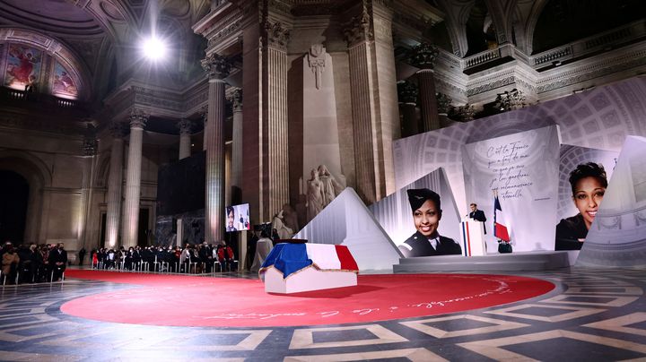 La cérémonie dédiée à&nbsp;Joséphine Baker&nbsp;pour son entrée au Panthéon à Paris, le 30 novembre 2021. (SARAH MEYSSONNIER / AFP)