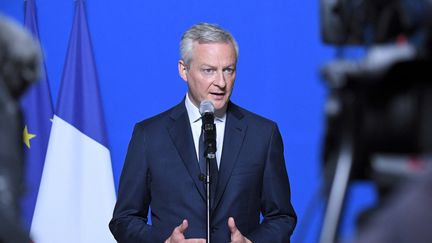 Le ministre de l'Economie, Bruno Le Maire, lors d'une conférence de presse, à Paris, le 23 mai 2022. (ERIC PIERMONT / AFP)