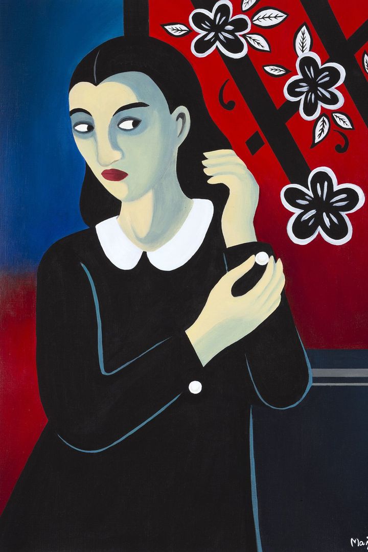 MARJANE SATRAPI, Sans Titre, 2012. Acrylique sur papier marouflé sur toile, 63,5 x 48,5 cm - 25 x 19 1/8 in. 
 (Marjane Satrapi. Courtesy Galerie Jérôme de Noirmont)