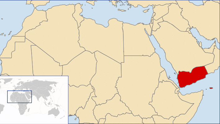 Carte du Moyen-Orient avec le Y&eacute;men repr&eacute;sent&eacute; en rouge. (IEF / WIKIMEDIA COMMONS)