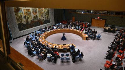 Le Conseil de sécurité des Nations unies se réunit à New York pour voter une résolution pour un "cessez-le-feu immédiat" dans la bande de Gaza, le 25 mars 2024. (ANGELA WEISS / AFP)