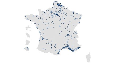 La carte des candidats RN aux élections municipales 2020. (ROBIN PRUDENT / FLOURISH)