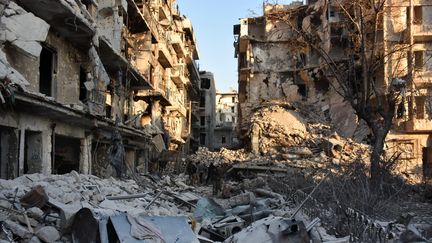 Dans le nord-est d'Alep (Syrie), le quartier Bustan al-Basha le 28 novembre 2016 (GEORGE OURFALIAN / AFP)