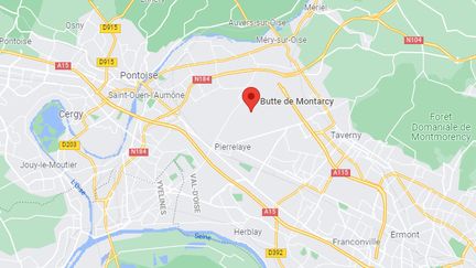 Une quarantaine d'enfants roms vivant sur la butte de Montarcy à Méry-sur-Oise (Val-d'Oise) présentent une intoxication au plomb, a fait savoir l'ARS d'Ile-de-France, le 17 septembre 2021.&nbsp; (GOOGLE MAPS)