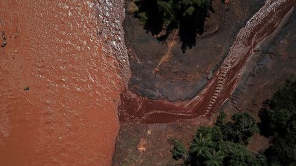 De la boue se déverse dans la rivière de Paraopeba, dans l'Etat de Minas Gerais au Brésil, le 18 mars 2019.&nbsp; (DOUGLAS MAGNO / AFP)