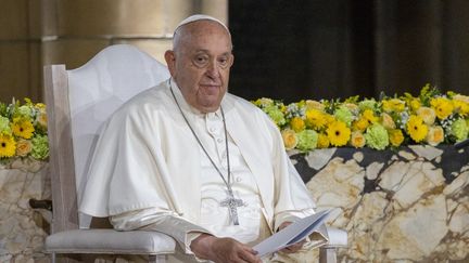 Le pape François lors d'une visite à Bruxelles, le 28 septembre 2024. (NICOLAS MAETERLINCK / BELGA MAG / AFP)