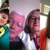 Capture d'écran d'une conversation entre Didier et Anne-Marie, au centre, et leurs deux filles Emilie (à gauche, avec son fils, Thélio) et Marion (à droite). (HOUSEPARTY)