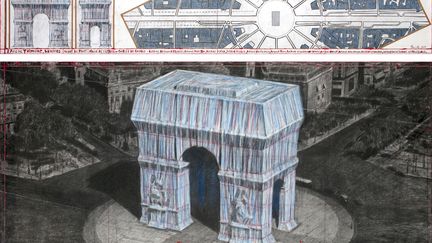 Document de&nbsp;travail publié le&nbsp;3 avril 2019 par le bureau de presse Christo et Jeanne-Claude sur l'empaquetage de l'Arc de Triomphe, à Paris. (AFP PHOTO / CHRISTO AND JEANNE-CLAUDE / 2019 CHRISTO / ANDRE GROSSMANN)