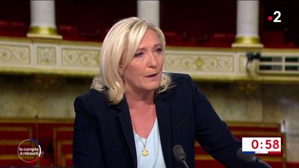 Marine Le Pen sur le plateau du "20 heures" de France, le 14 juin 2022. (FRANCE TELEVISIONS)