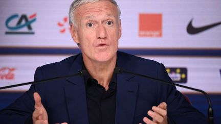 Didier Deschamps lors de l'annonce de sa liste, le 30 septembre 2021. (FRANCK FIFE / AFP)