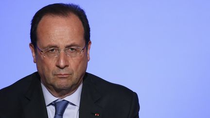 Le pr&eacute;sident de la R&eacute;publique, Fran&ccedil;ois Hollande, lors d'une conf&eacute;rence de presse &agrave; Paris, le 17 mai 2014. (MAXPPP)