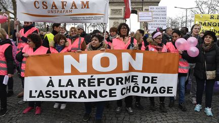 Manifestation contre la réforme de l'assurance chômage à Paris, le 9 mars 2019. (BERTRAND GUAY / AFP)