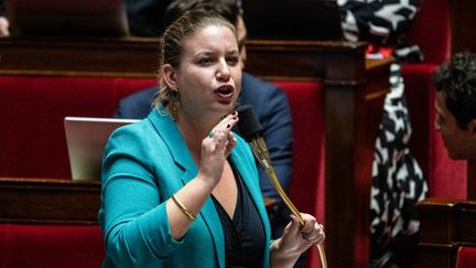 Mathilde Panot, présidente du groupe La France insoumise à l'Assemblée nationale. (XOSE BOUZAS / HANS LUCAS / AFP)