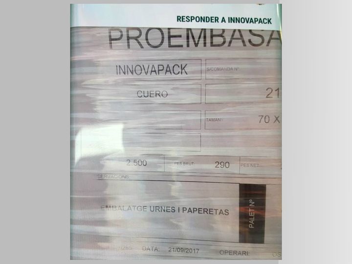 La fiche de la palette suspecte, indiquant "emballage urnes et bulletins de vote". (RAC1.CAT)