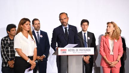 Le&nbsp;chef du gouvernement&nbsp;Édouard Philippe accompagné de plusieurs ministres a ouvert le Grenelle des violences conjugales mardi 3 septembre 2019 à Paris. (ERIC FEFERBERG / AFP)