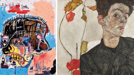 Jean Michel Basquiat et Egon Schiele, morts tous les deux à 28 ans, ont laissé chacun une œuvre fulgurante, marquée par leur fureur de vivre. La Fondation Louis Vuitton consacre deux expositions parallèles à ces deux icônes de l'art du XXe siècle en rupture avec le système académique, l'un dans le New York des années 1980 et l'autre dans la Vienne de 1900. Du 3 octobre 2018 au 14 janvier 2019. A gauche, Jean Michel Basquiat, "Untitled", 1981, Collection Eli and Edythe L. Broad – A droite Egon Schiele, "Autoportrait à la lanterne chinoise", 1912, Leopold Museum, Vienne
 (A gauche © Estate of Jean-Michel Basquiat. Licensed by Artestar, New York. Photo : Courtesy of Douglas M. Parker Studio, Los Angeles – A droite photo © Fotografie Leopold Museum Wien)