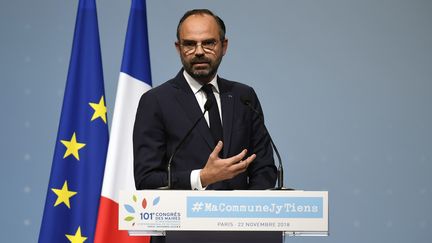 Le Premier ministre, Edouard Philippe, lors du 101e Congrès des maires de France, à Paris, le 22 novembre 2018.&nbsp; (LIONEL BONAVENTURE / AFP)