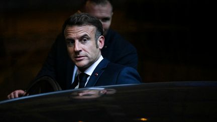 Emmanuel Macron, lors d'un déplacement à Bruxelles (Belgique), le 17 octobre 2024. (NICOLAS TUCAT / AFP)